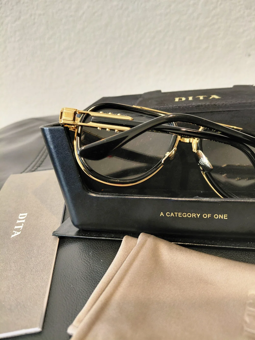 DITA DTS441 Vastik Beta-Titanium Framed Black/Gold Aviator Clear Lens Eyeglasses